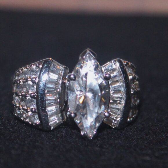 925 Sterling Over 2ct Marquise CZ Heavy Believable Engagement Wedding Ring - Picture 1 of 7